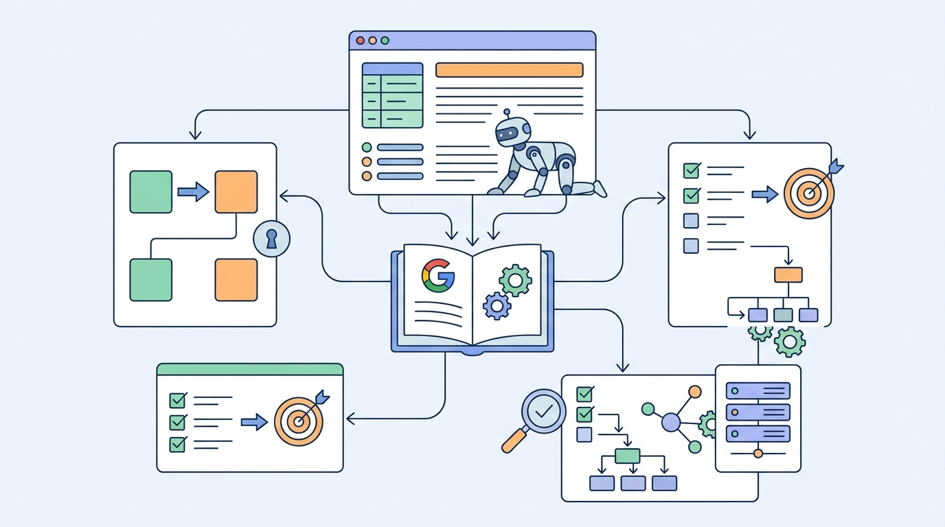 Google 생성형 AI 기능 최적화를 위한 공식 가이드 위치 관련 일러스트